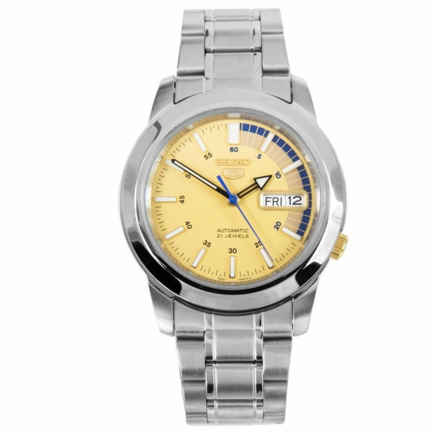 Seiko 5 Yellow Dial/Silver Stainless Steel Men's Automatic Analog Watch SNKK29K1