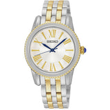 Seiko Neo Classic SRZ438 P1 Silver Gold Tone White Dial Women's Analog Watch