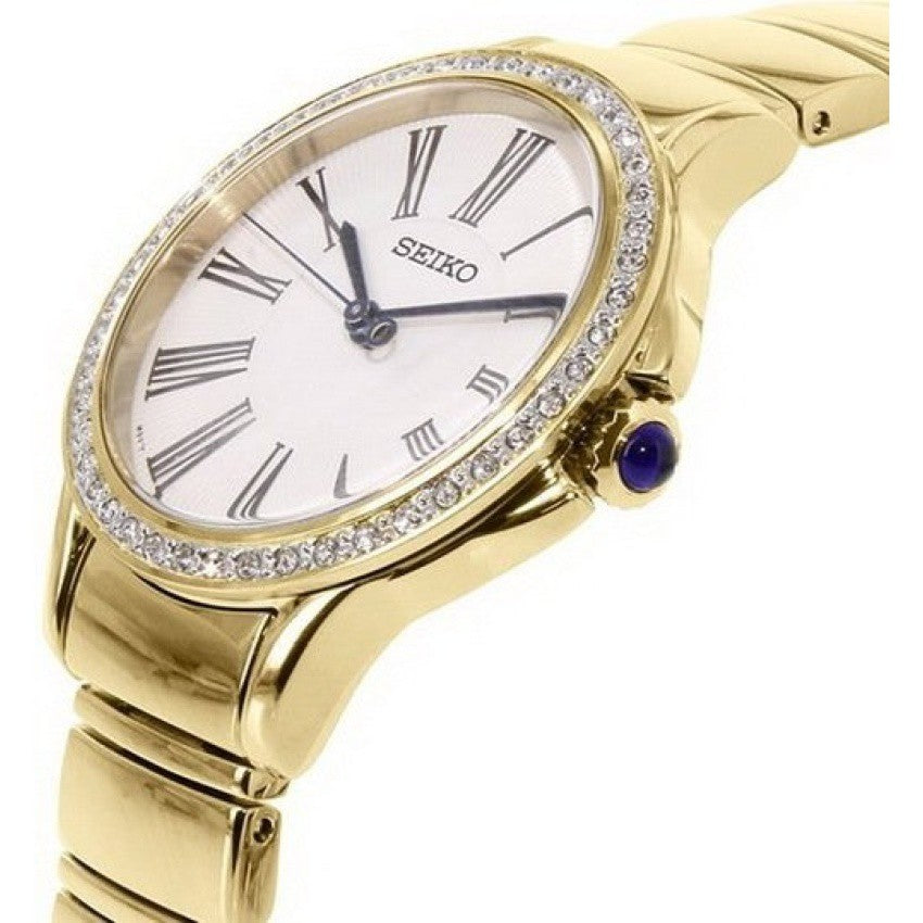 Seiko Swarovski Gold/White Dial Women's Analog Quartz Watch SRZ442P1