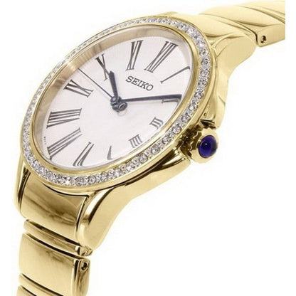 Seiko Swarovski Gold/White Dial Women's Analog Quartz Watch SRZ442P1