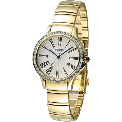 Seiko Swarovski Gold/White Dial Women's Analog Quartz Watch SRZ442P1