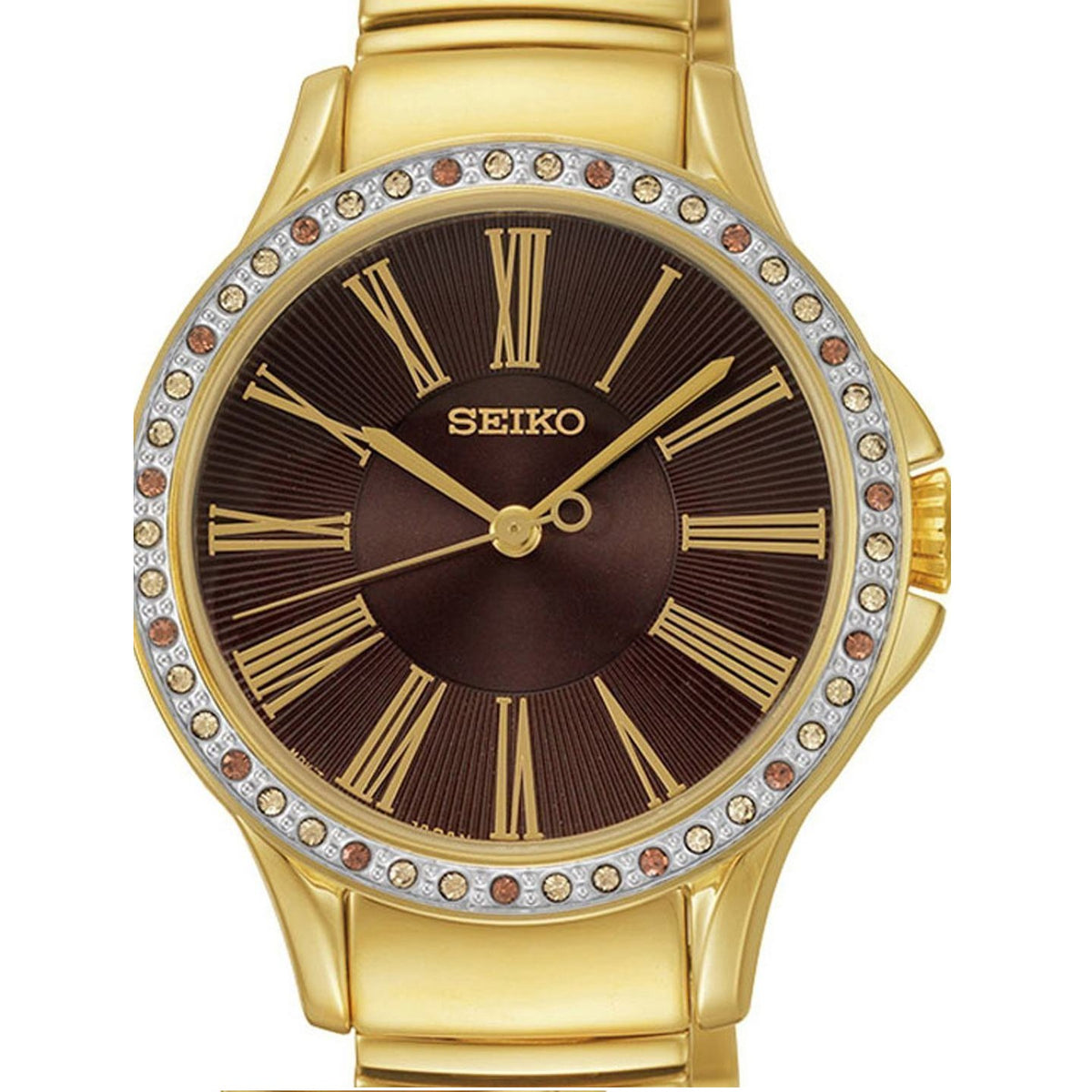 Seiko Swarovski Gold/Black Dial Women's Analog Quartz Watch SRZ444P1
