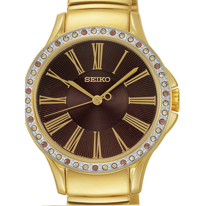 Seiko Swarovski Gold/Black Dial Women's Analog Quartz Watch SRZ444P1