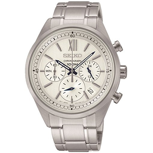 Seiko Chronograph Silver/White Dial Men's 100m Quartz Analog Watch SSB153P1