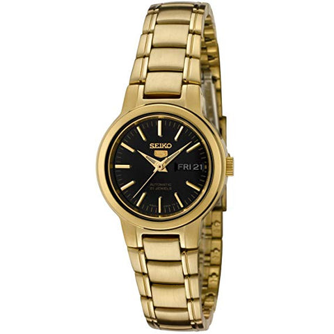 Seiko 5 Gold with Black Dial Women's Automatic Analog Dress Watch SYME48K1