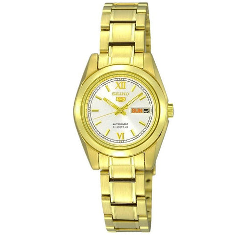 Seiko 5 SYMK30 K1 Gold With White Dial Women's Automatic Analog Watch