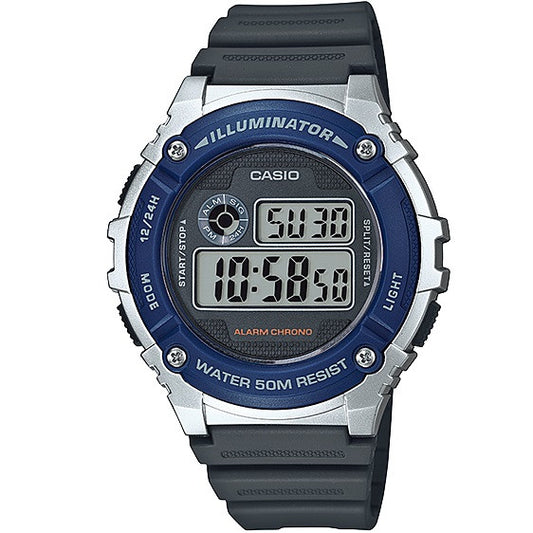 Casio Silver Blue Black 50m Unisex Digital Sports Watch W-216H-2A