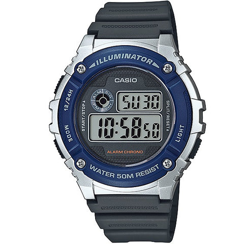 Casio Silver Blue Black 50m Unisex Digital Sports Watch W-216H-2A