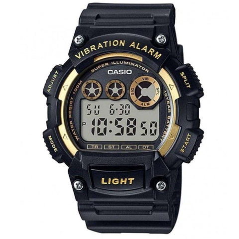 Casio W-735H-1A2 Black & Gold Men's 100m Vibration Alarm Digital Sports Watch