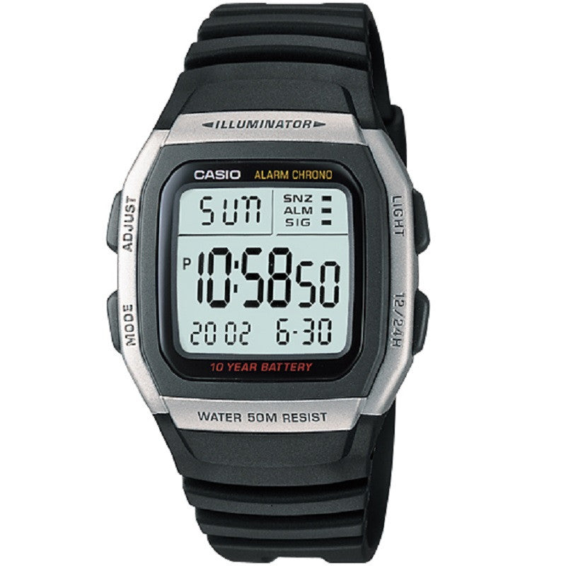 Casio W-96H-1AV Silver and Black 50m Dual Time Unisex Digital Sports Watch