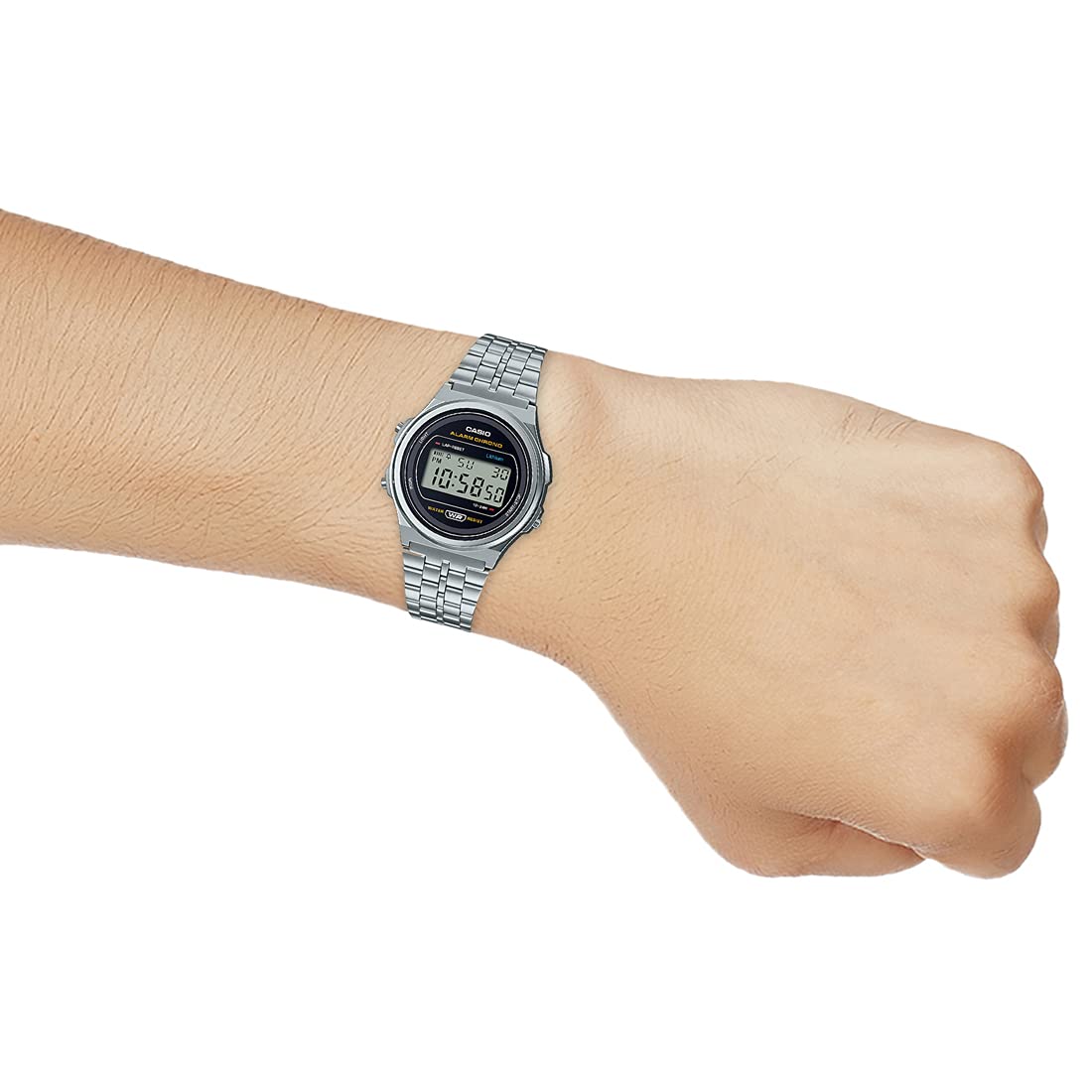 Casio Silver/Black Round Retro Stainless Steel Unisex Digital Watch A171WE-1A