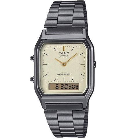 Casio Grey/Champagne Stainless Steel Retro Digital Analog Watch AQ-230GG-9A