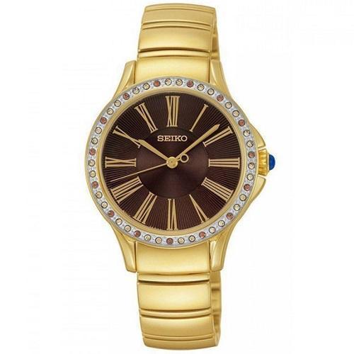Seiko Swarovski Gold/Black Dial Women's Analog Quartz Watch SRZ444P1