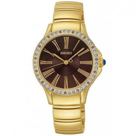 Seiko Swarovski Gold/Black Dial Women's Analog Quartz Watch SRZ444P1