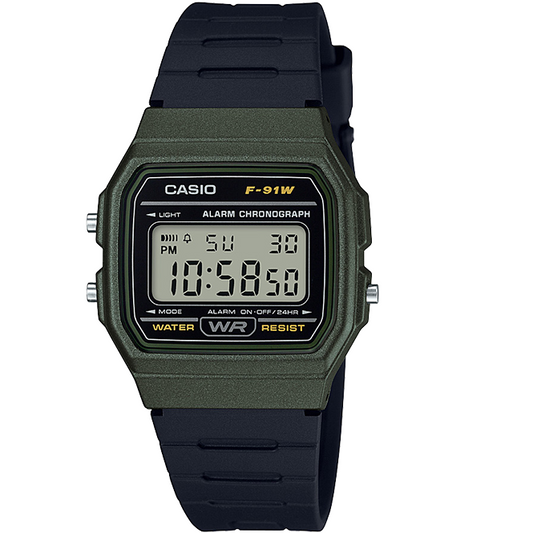 Casio Green Black Multi-Function Unisex Digital Watch F-91WM-3