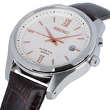 Seiko Kinetic White Dial Brown Leather Strap Men's Analog Watch SKA773P1