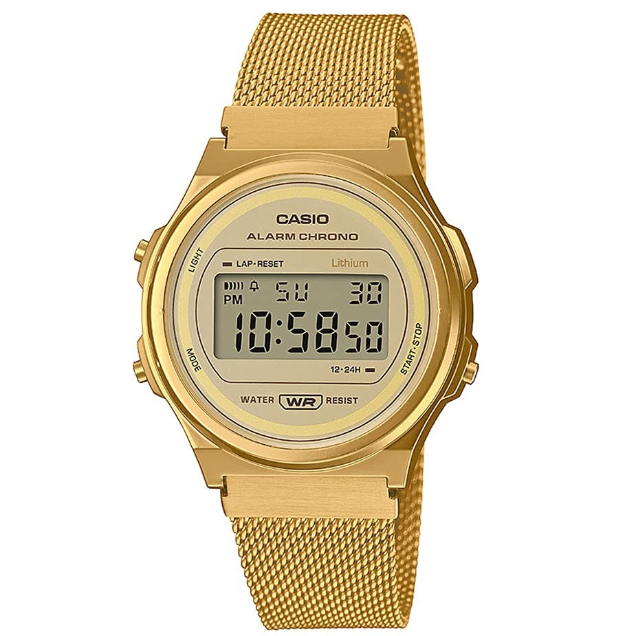 Casio Gold Mesh Strap Retro Stainless Steel Unisex Digital Watch A171WEMG-9A