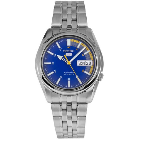 Seiko 5 Blue & Yellow Dial/Silver Men's Automatic Analog Watch SNK371K1