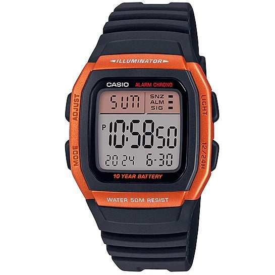 Casio W-96H-4A2 Orange and Black 50m Dual Time Unisex Digital Sports Watch