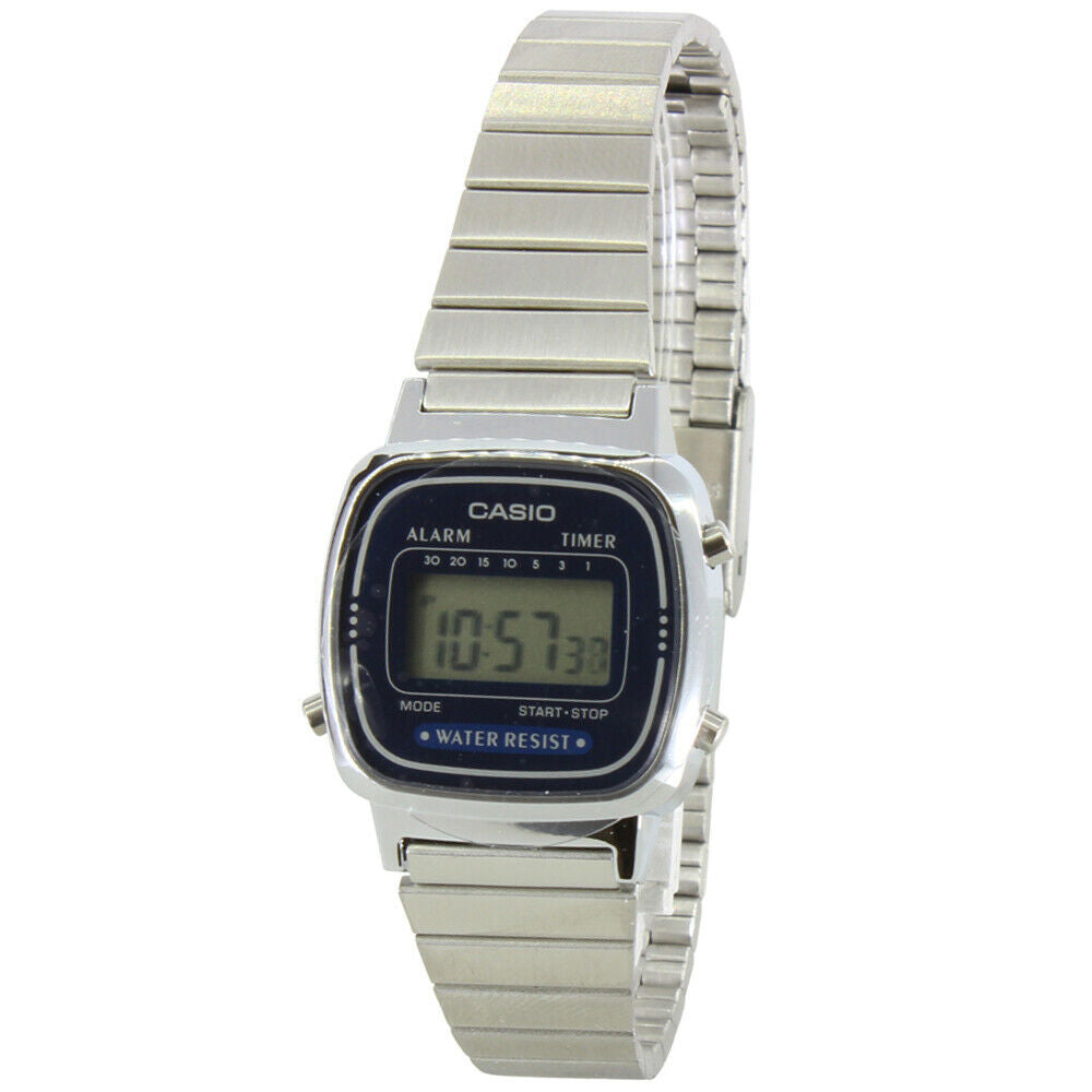 Casio LA670WA-2 Silver Dark Blue Small Stainless Steel Women's Digital Watch