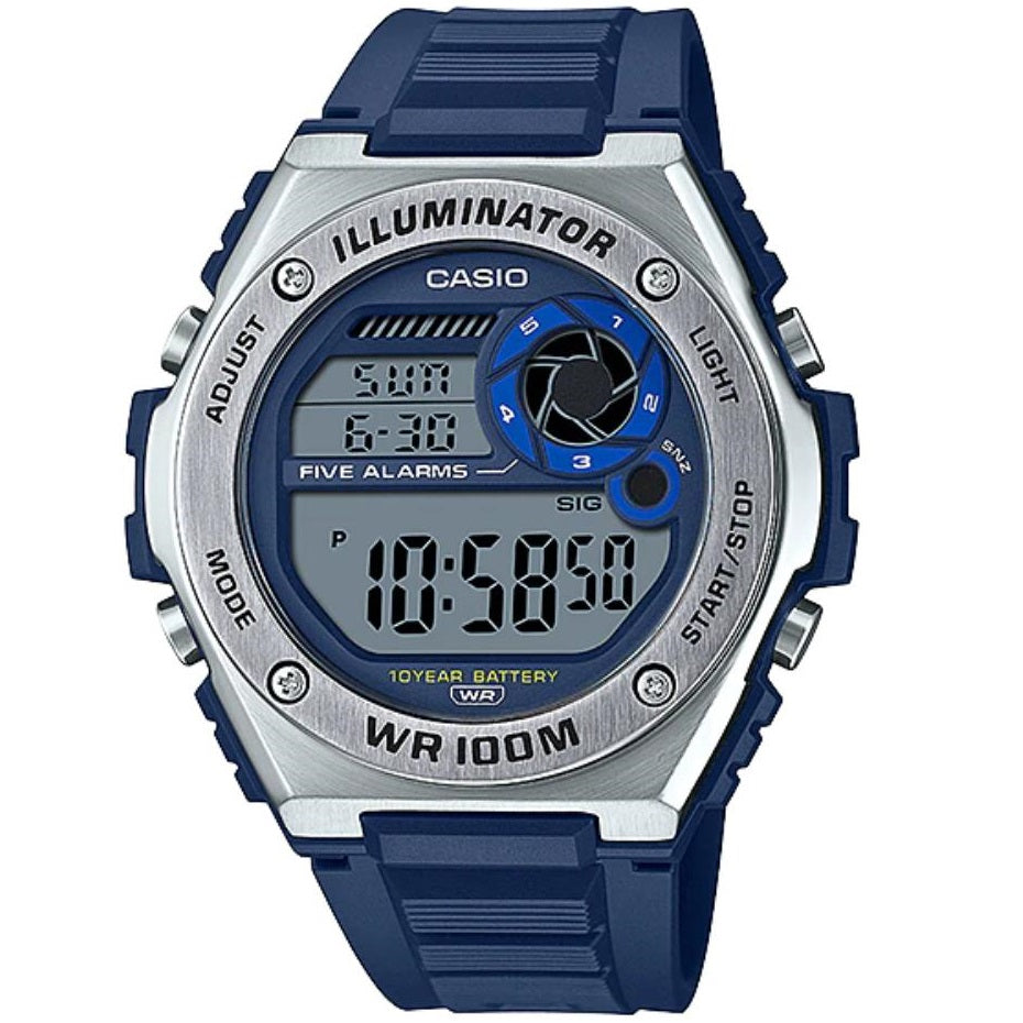 Casio Silver/Blue Men's 100m Multifunction Digital Sports Watch MWD-100H-2A