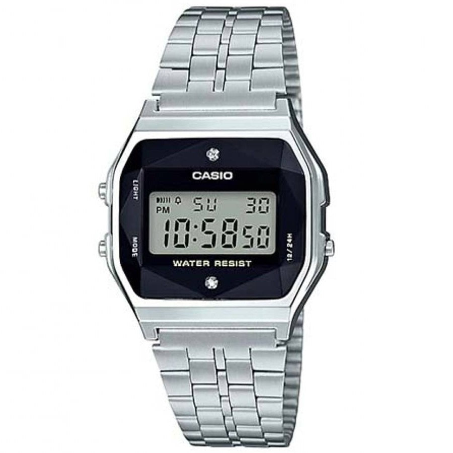 Casio A159WAD-1 Silver Diamond Retro Stainless Steel Digital Unisex Watch