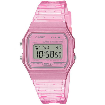 Casio Light Pink Transparent Strap Multifunction Digital Watch F-91WS-4