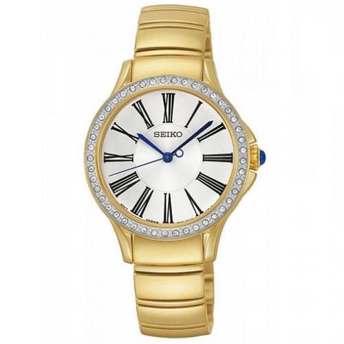 Seiko Swarovski Gold/White Dial Women's Analog Quartz Watch SRZ442P1